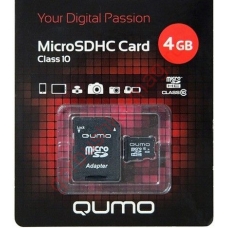 Карта памяти MicroSD 4GB Qumo Class 10 +SD адаптер
